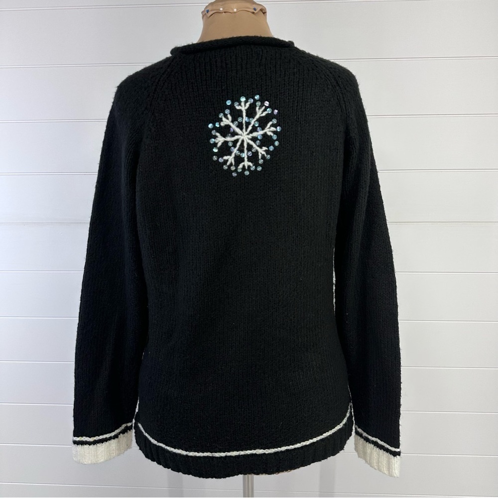 Vintage Quacker Factory Black Snowflake Sweater S/M Winter Holiday Knit - Picture 4 of 8